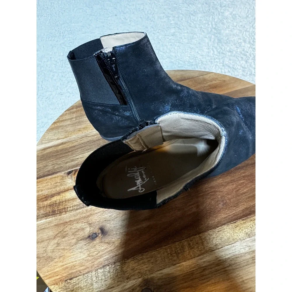 Amalfi by Rangoni Black Metallic Shimmer Wedge Ankle Boots Snakeskin Accent